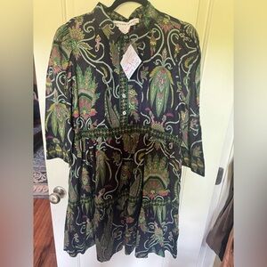 Gretchen Scott Designs Black Paisley Floral Button-Front Midi Dress